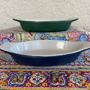Mini Au Gratin Oval Baking Dishes Vintage Earthenware Art Deco Style - Set of 2